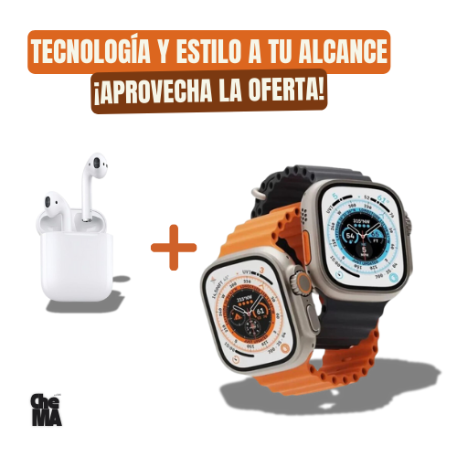 COMBO SMARTWATCH T800 Ultra + AIRPODS COMPATIBLE CON ANDROID Y IPHONE